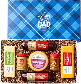 Hickory Farms Beef Meat & Cheese Father’s Day Food Gift Basket with Lid (Medium) - Box Set | Charcuterie Board Food | Summer Sausage | Father's Day