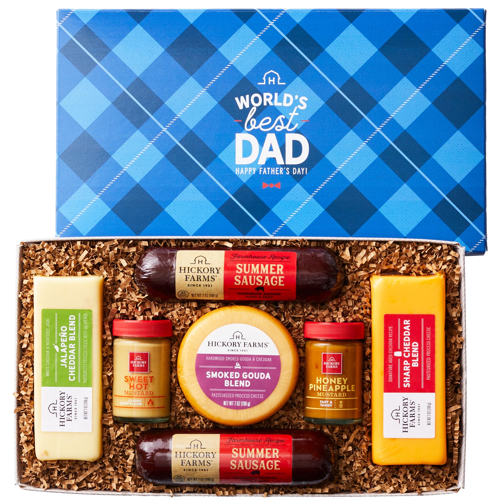 Hickory Farms Beef Meat & Cheese Father’s Day Food Gift Basket (with Lid) - Box Set | Charcuterie Board Food | Summer Sausage | Father's Day