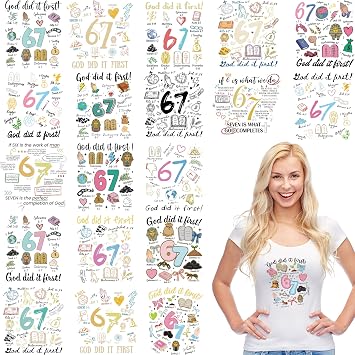 HemerVows Christian Iron on Transfer for Tshirts, 20 Pcs Funny Bible 67 Themed DTF Transfers Ready to Press, High Heat Iron on Decals for Clothing Bag Pillow Covers DIY Decor
