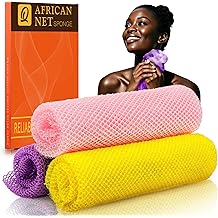 UJFQBH 3 Pieces African Bath Sponge African Net Long Net Bath Sponge Exfoliating Shower Body Scrubber Back Scrubber Skin Smoother,Great for Daily Use (Pink,Yellow,Purple)