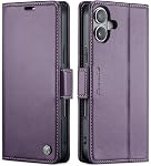QLTYPRI Valise de portefeuille pour iPhone 16, Prime PU Étui en cuir en flip magnétique avec [RFID Blocage] Carte de crédit fentes Kickstand Shockproof housse de téléphone de protection pour iPhone 16 - violet
