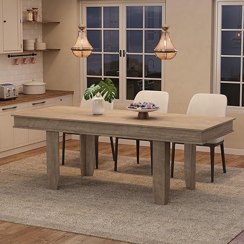 Miniatura 13 de GarveeHome Mesa de comedor de granja para 6-8 personas, mesas de cocina de 71 pulgadas de largo con marco resistente de madera, mesa rectangular