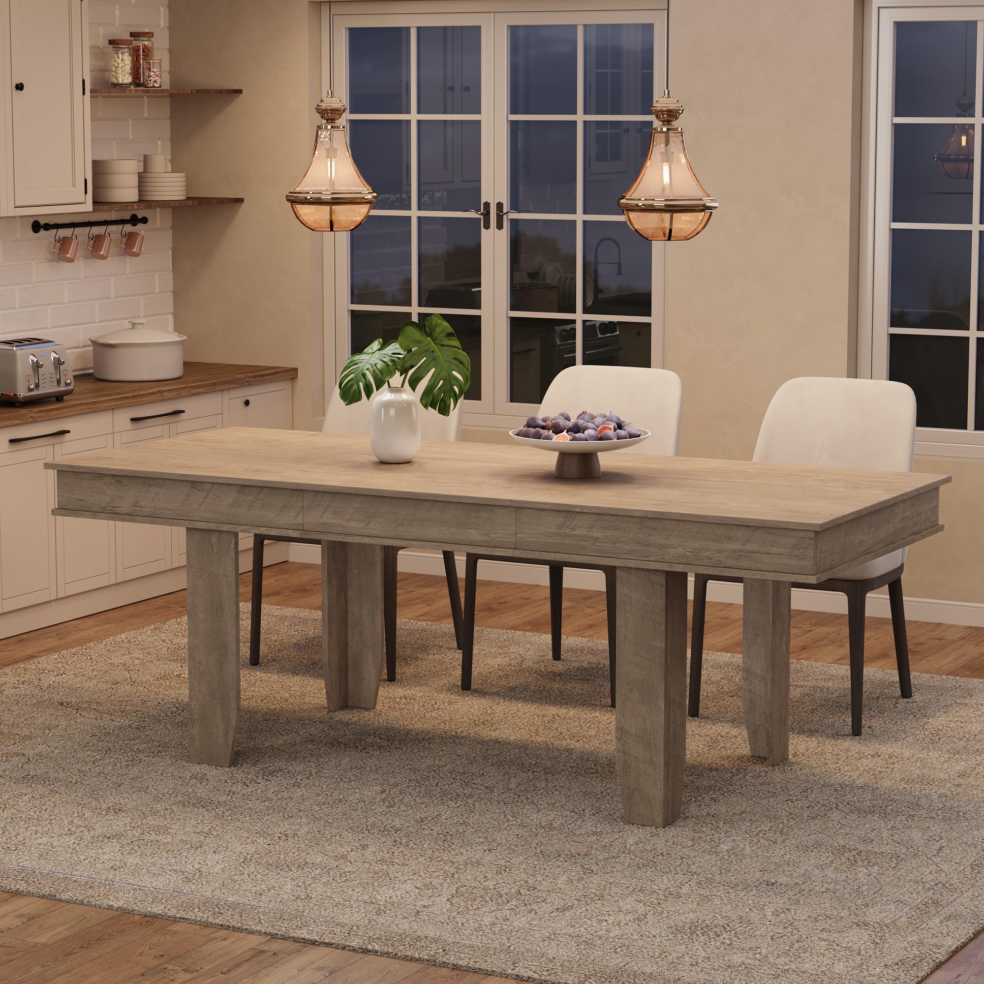 GarveeHome 63 in-86 6 in Extendable Dining Room Table for 6-10 Farmhouse Kitchen Tables w Wooden Sturdy Frame