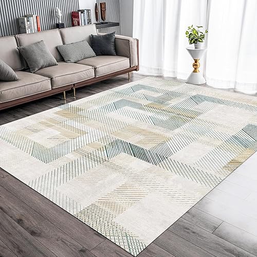 Alfombra lavable de 5 x 7 pies, abstracta, lavable a máquina, ultrafina, para sala de estar, antideslizante, resistente a las manchas, alfombra