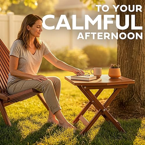 Miniatura 5 de Melino Mesa auxiliar plegable de madera para exteriores, 18 x 16 x 16 pulgadas, madera de acacia certificada FSC, resistente a la intemperie, para