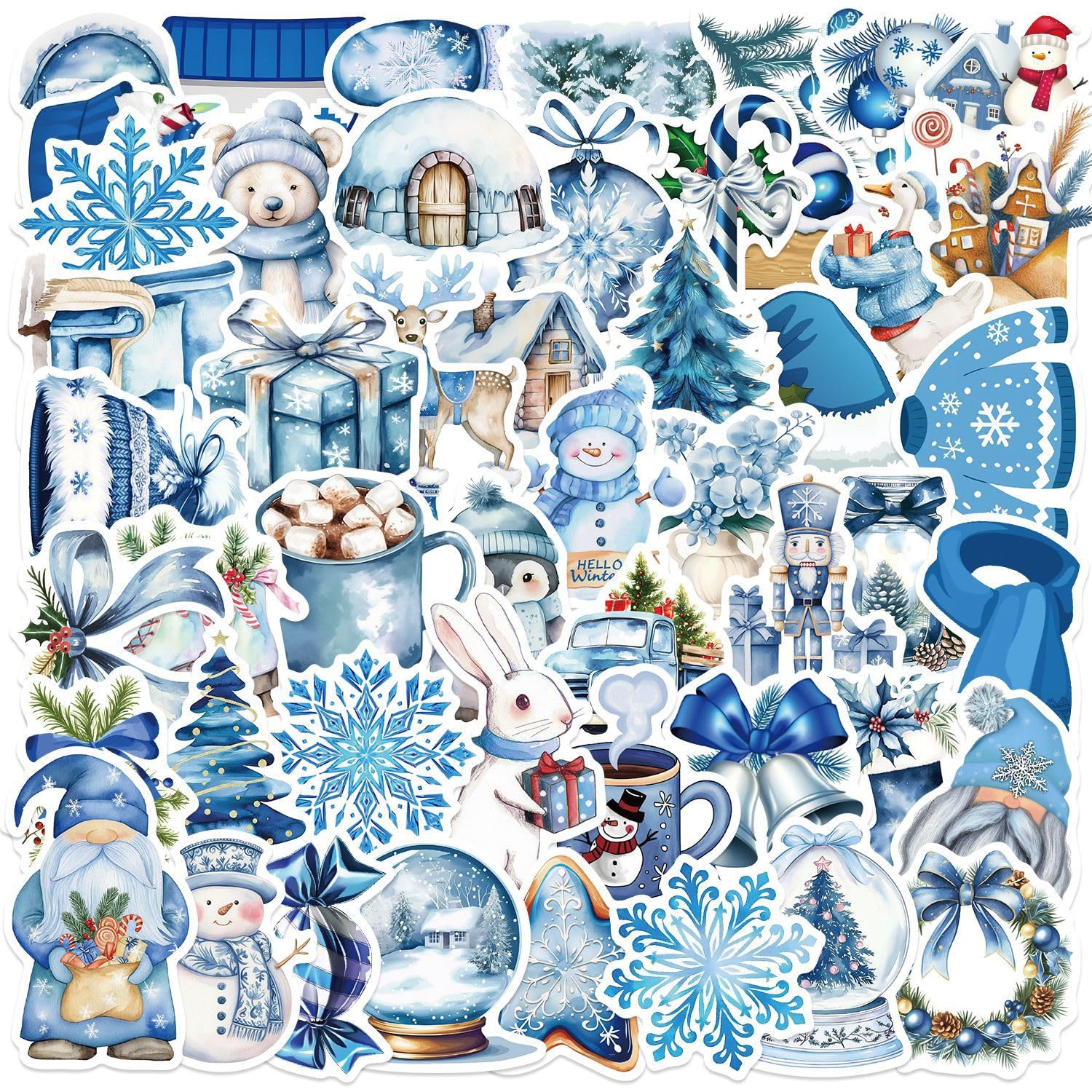 50 Pcs Blue Stickers Waterproof Funny Cartoon Christmas Sticker for Water Bottle Laptop Skateboard Computer Luggage Car Helmet Travel Case,Vinyl Aesthetic Cute Winter Sticker for Teen Girls Adults โ image 1
