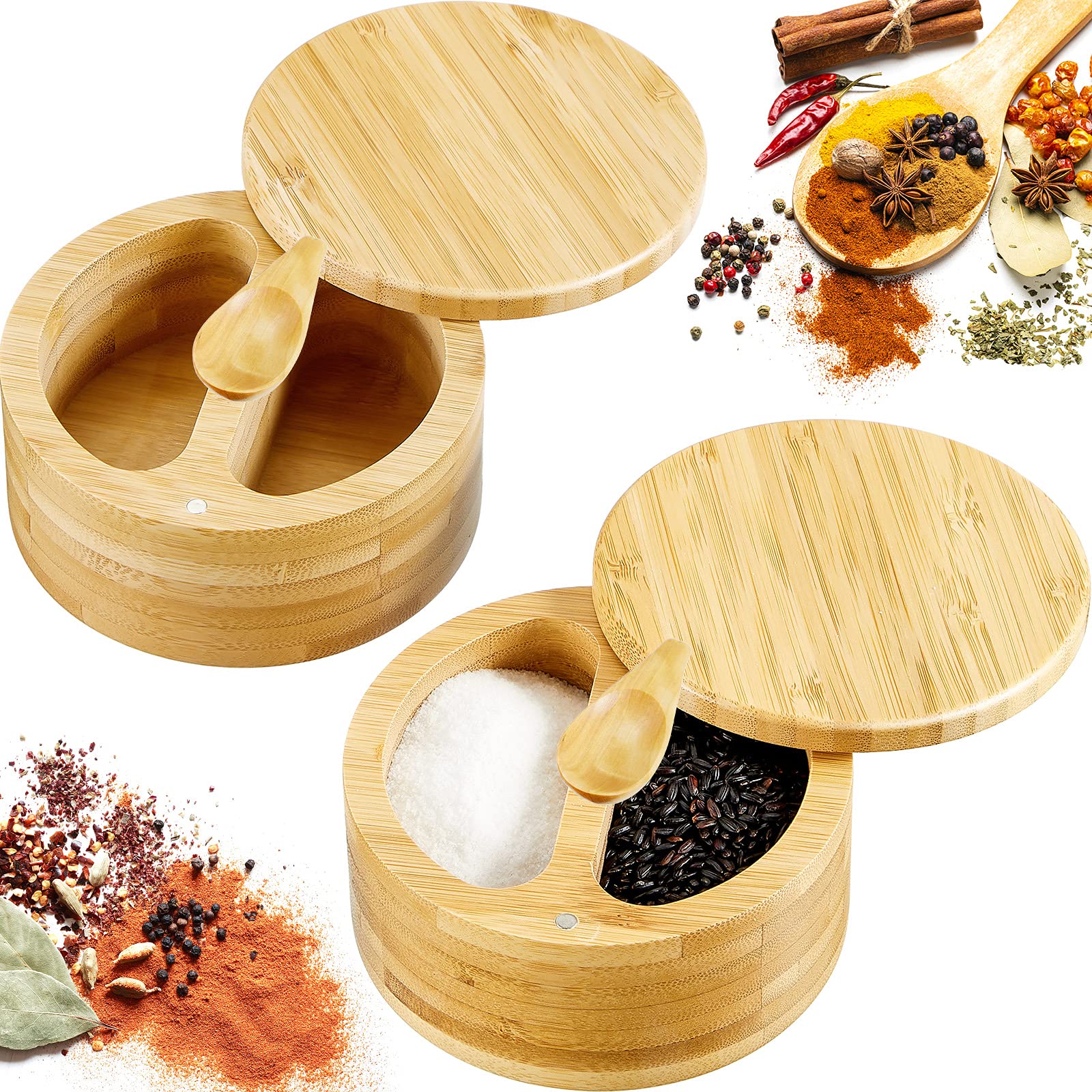 Amazon | 竹製塩コショウボックス 2個 コンパートメントのソルトセラー