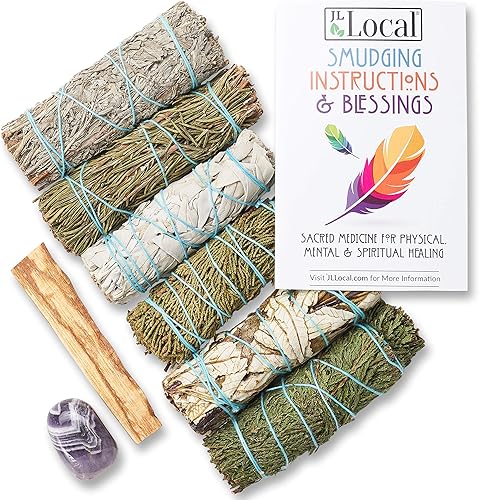 Vista 5 de Paquete variado de salvia, salvia blanca, salvia azul, yerba santa, cedro, enebro y palo santo + amatista Kit de manchas (salvia variada)