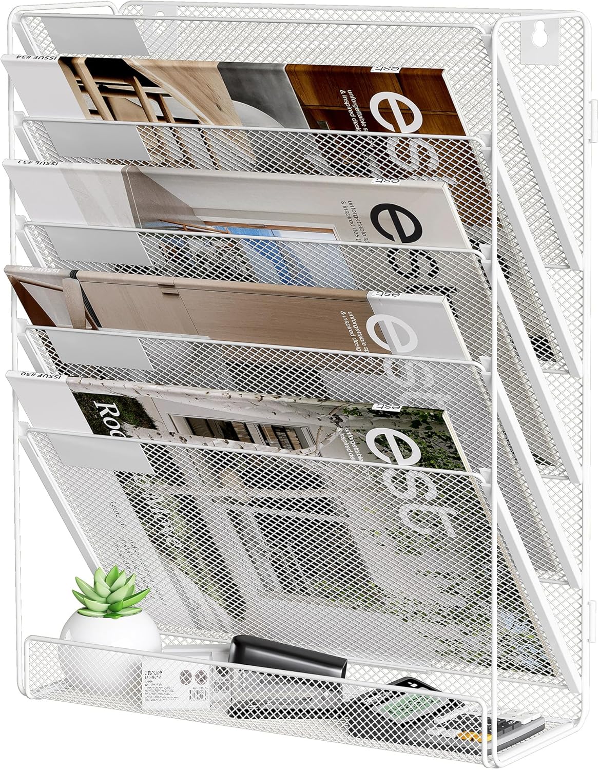 Solinxe Desk Tidy Organiser in Tray 6 Tier Hanging Wall File Holder Paper Document Magazine Storage Rack for Office Home School Accessories Supplies, White