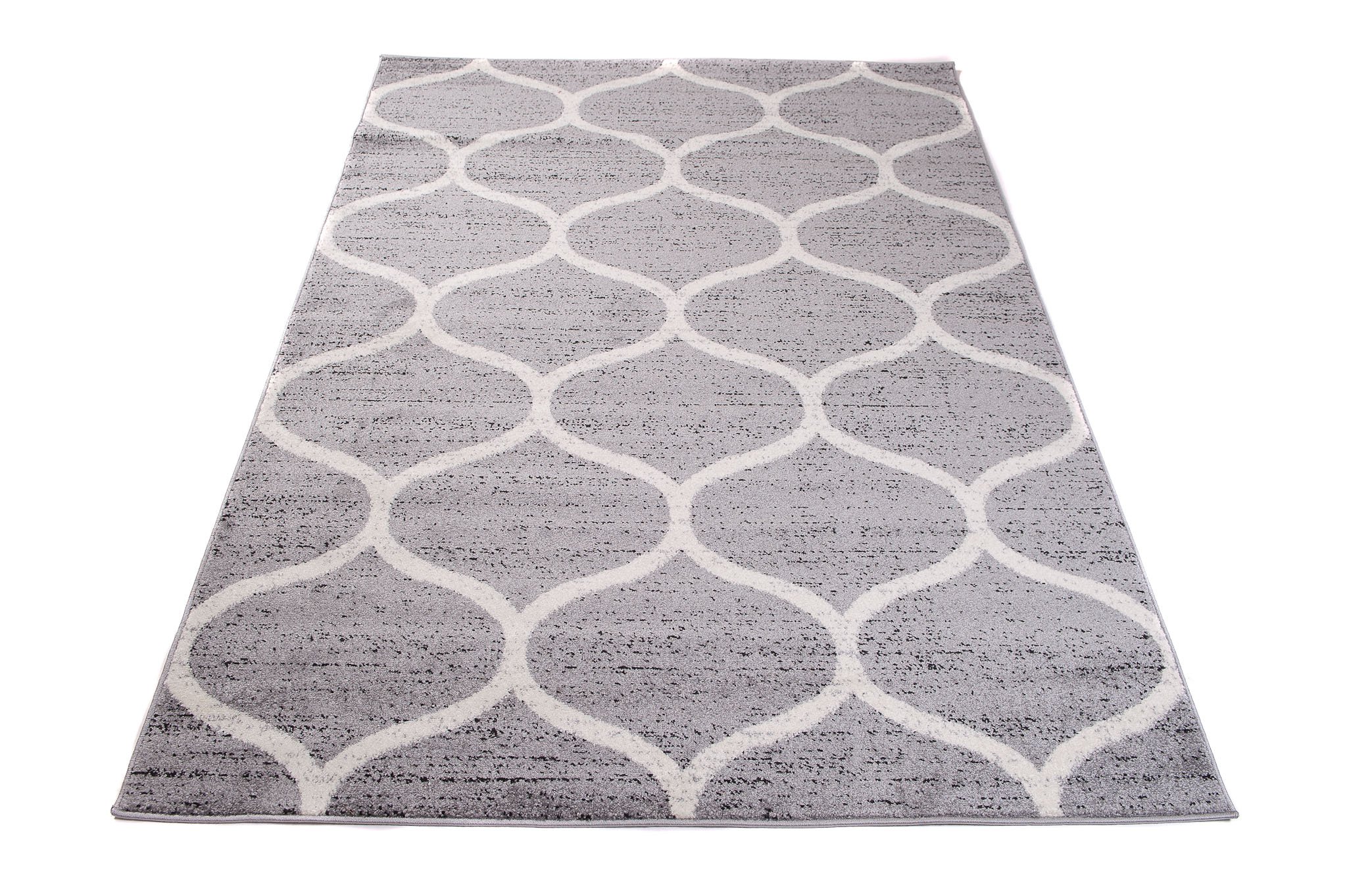 Tapiso Jawa dywan z krótkim włosiem, nowoczesny dywan w kolorze szaro-białym, z designerskim geometrycznym wzorem marokańskim, idealny do salonu, pokoju gościnnego, Ökotex 120 x 170 cm