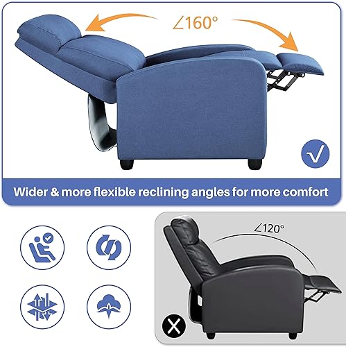 Miniatura 8 de Topeakmart Sofá reclinable de tela, silla reclinable con respaldo a presión, silla reclinable individual ajustable, sofá tapizado moderno con