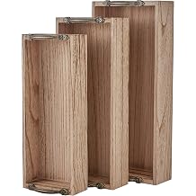 3pcs Burnt Narrow Wooden Serving Trays13.8"/15.2"/16.5" with Decorative Antique Metal Handles - Sink Vanity Trays/Farmhouse Decor Rectangular Tray for Coffee Table/Bed Food,Breakfast,Dessert,Tea