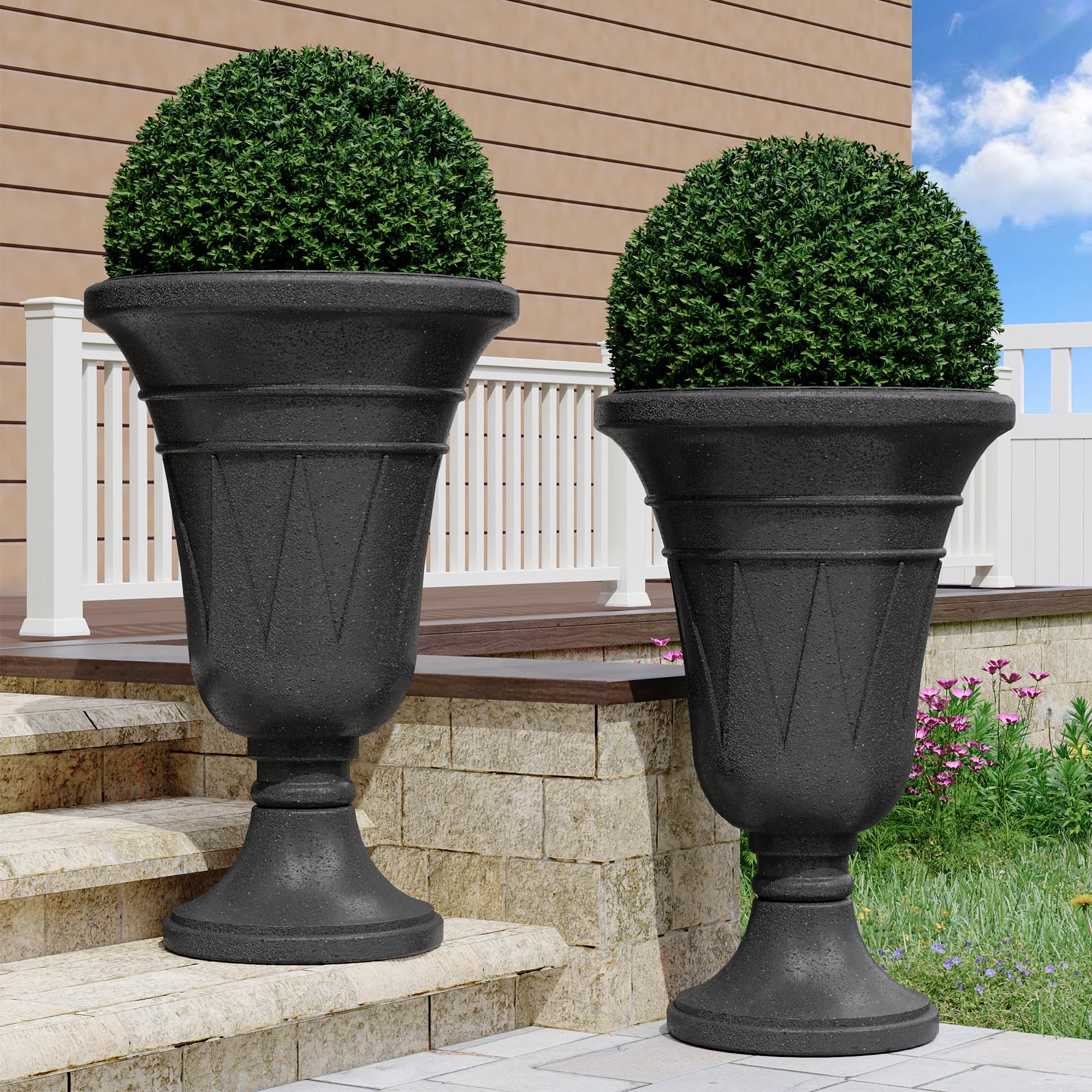 Pots de fleurs d'extérieur avec trous de drainage grand format noir pour jardin 58cm
