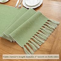 Vista 5 de Laolitou Camino de mesa verde de 72 pulgadas de largo, camino de mesa bohemio de granja, textura de lino de arpillera, decoración de mesa de comedor