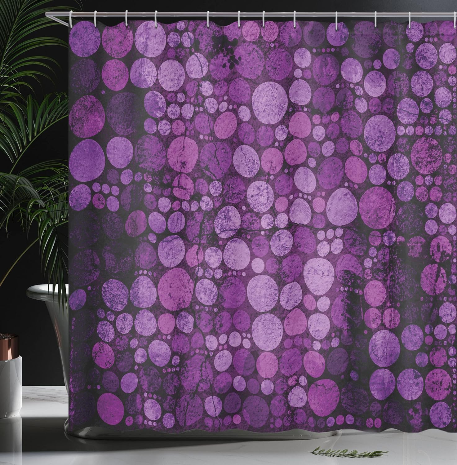 Ambesonne Indigo Shower Curtain, Retro Style Vintage 60s 70s Inspired Dots Circles on Grunge Backdrop, Cloth Fabric Bathroom Decor Set with Hooks, 69" W x 75" L, Eggplant Purple