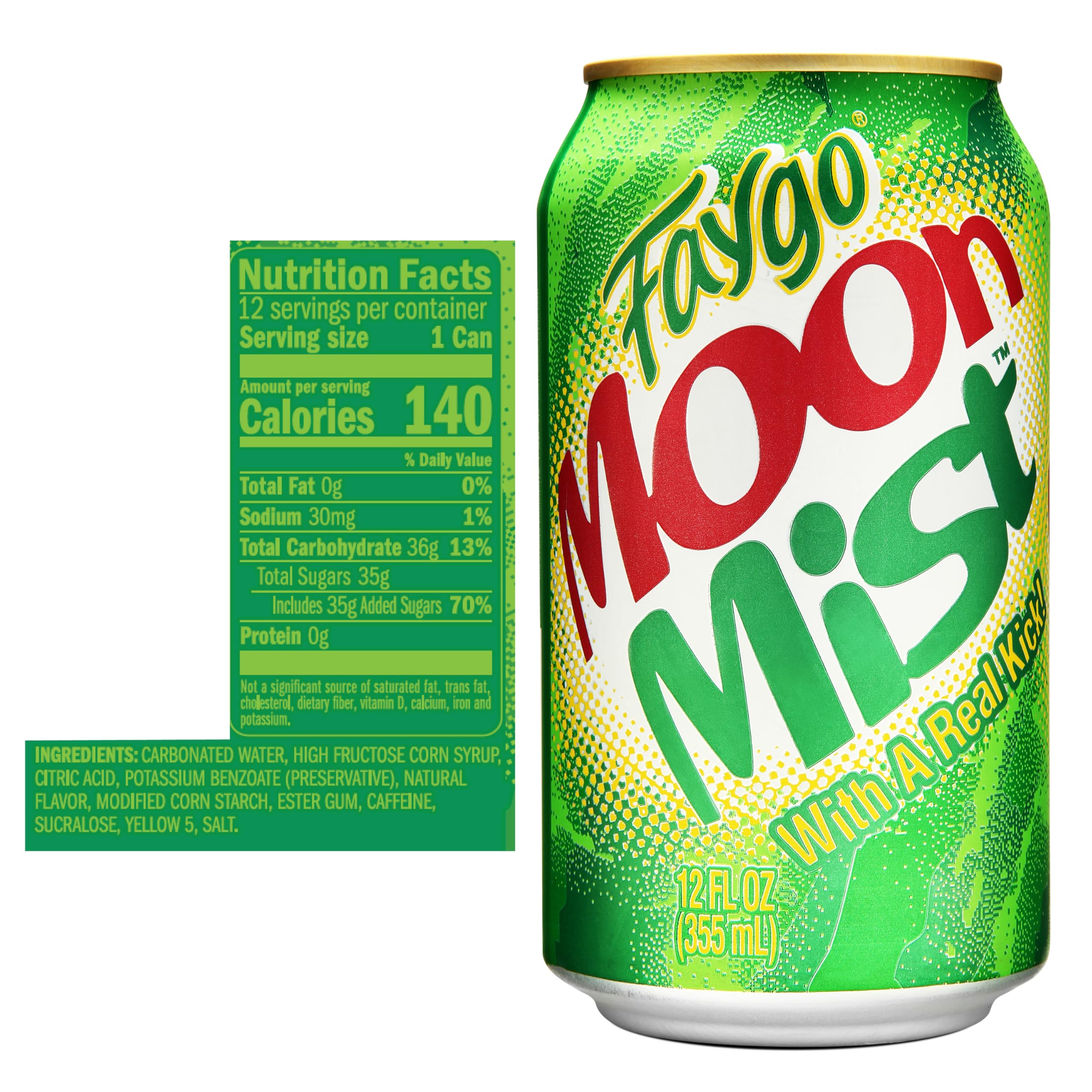 Faygo Moon Mist | 12-Pack of 12oz Cans | Citrus Soda with Lemon-Lime Kick | Caffeinated | Bright & Refreshing