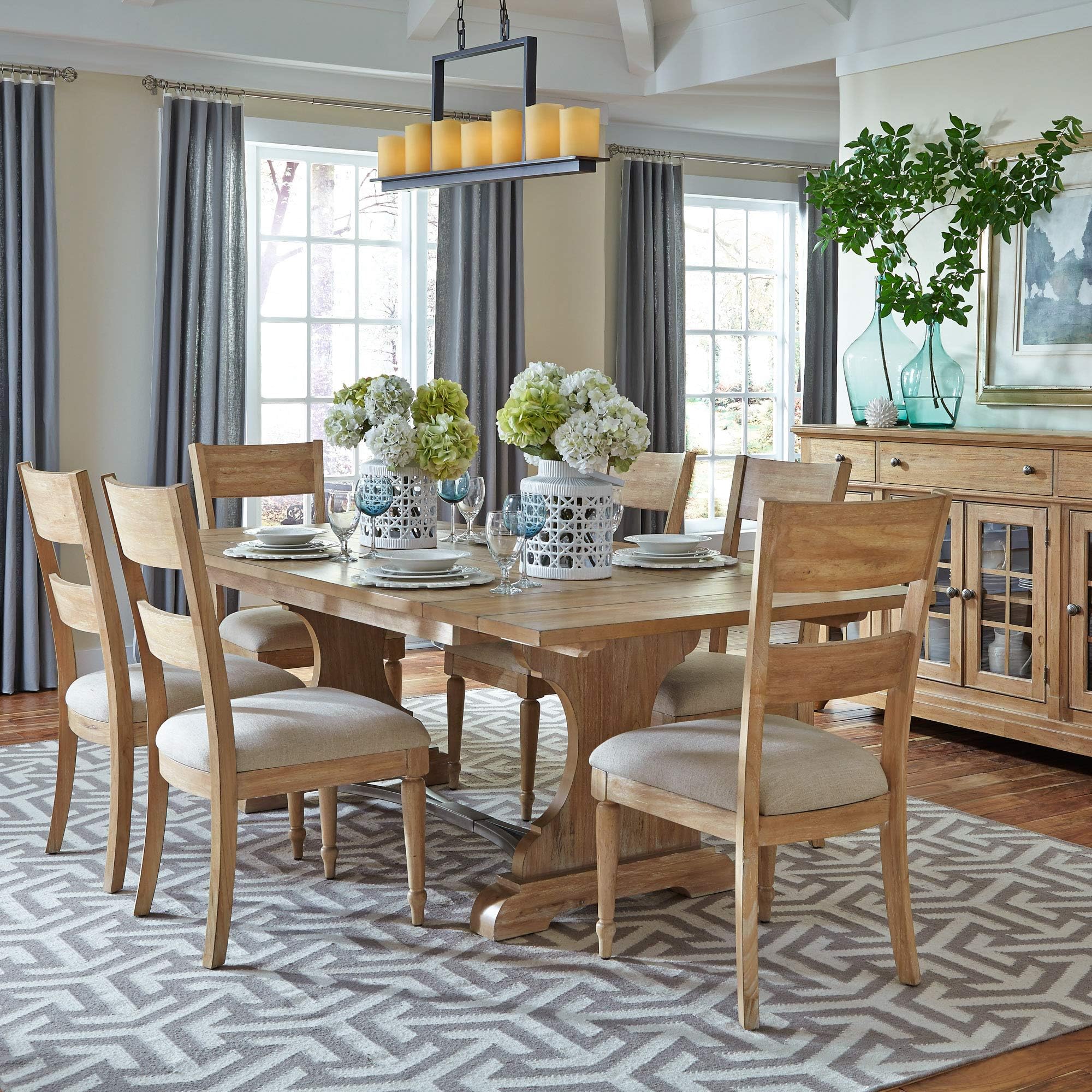 Liberty Furniture Industries Harbor View 7-Piece Trestle Table Set, W42 x D94 x H30, Sand Finish