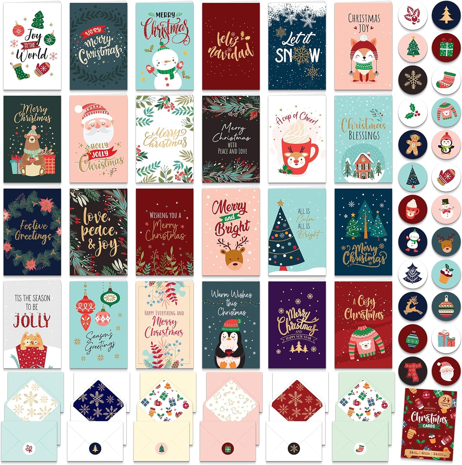 Decorably Christmas Cards with Envelopes and Stickers