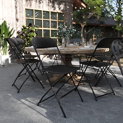 EMMA + OLIVER Juego de 6 sillas de plástico plegables apilables negras, capacidad de peso de 650 libras