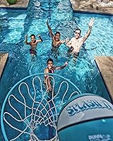 Vista 5 de Dunn-Rite Splash & Shoot, aro de baloncesto ajustable para piscina al aire libre con altura variable, pelota, base y borde de acero inoxidable de 18