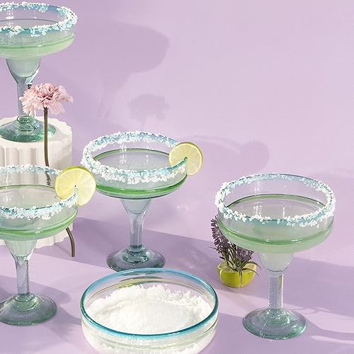Miniatura 3 de Vasos de Margarita soplados a mano y borde de sal  Juego de 4 hermosos vasos con bordes de agua  Hecho a mano por artesanos talentosos  Capacidad