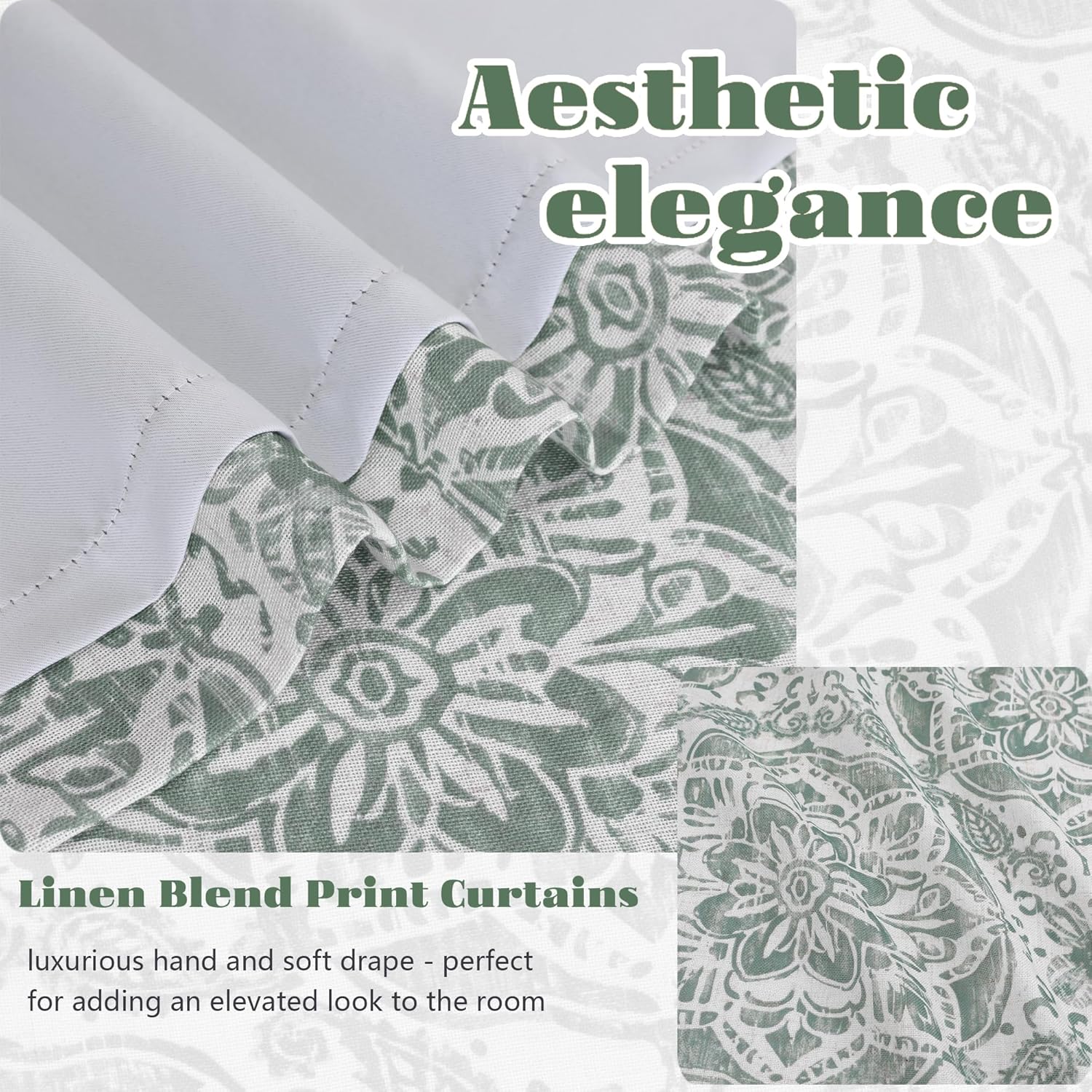 OVZME Sage Green Medallion Blackout Curtains for Bedroom 63 Inch Length 2 Panels, Thermal Insulated Double Layer Blackout Curtain for Living Room, Rod Pocket Back Tab Window Drapes, 52Wx63L Inches