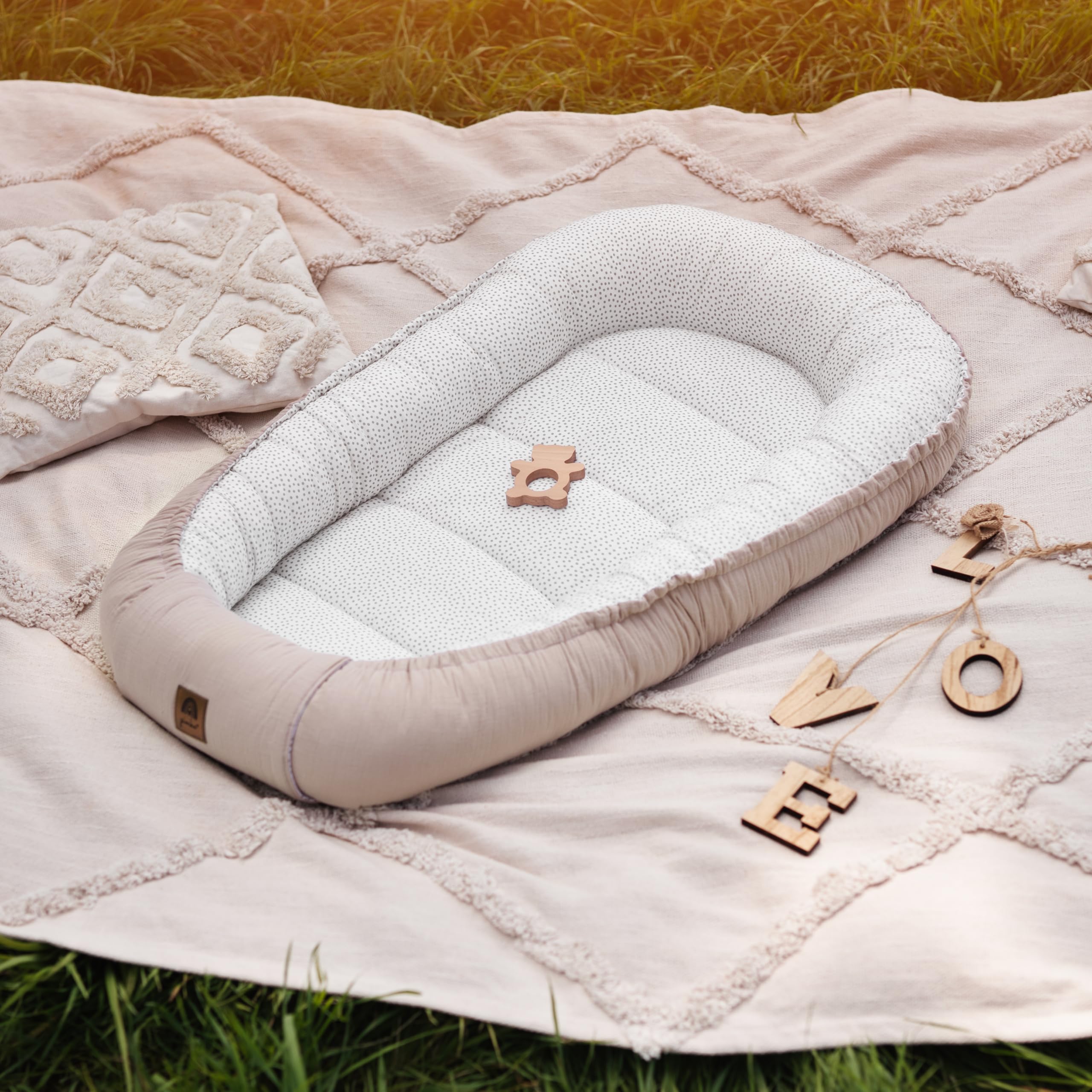PIMKO Nido per Neonato Riduttore lettino per neonati Culla 60 x 90 cm mussola di cotone, colore: beige, ecru dost