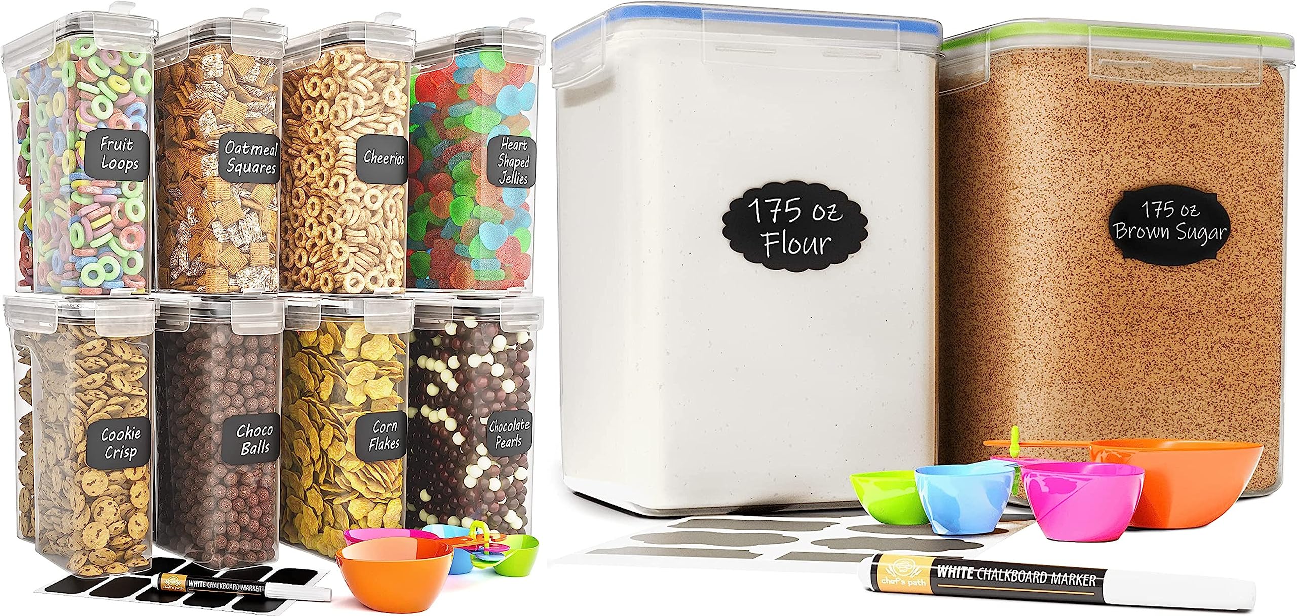 Chef's Path2 Extra Large Food Storage Containers & Cereal Containers Storage Set of 8 - For Kitchen & Pantry Organization for Food Storage