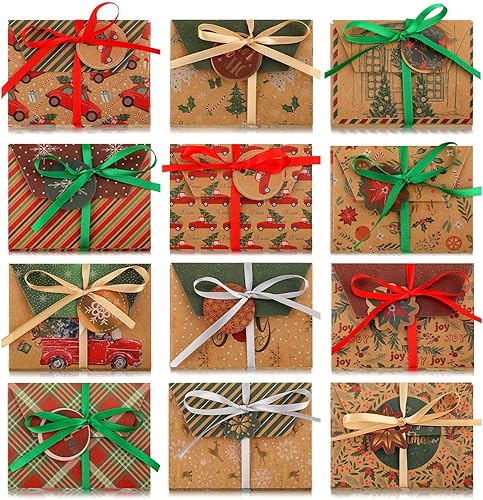 Yeaqee 60 juegos de cajas de tarjetas de regalo de Navidad, cartón, soporte para tarjetas de regalo de Navidad, cajas de regalo de Navidad, caja de