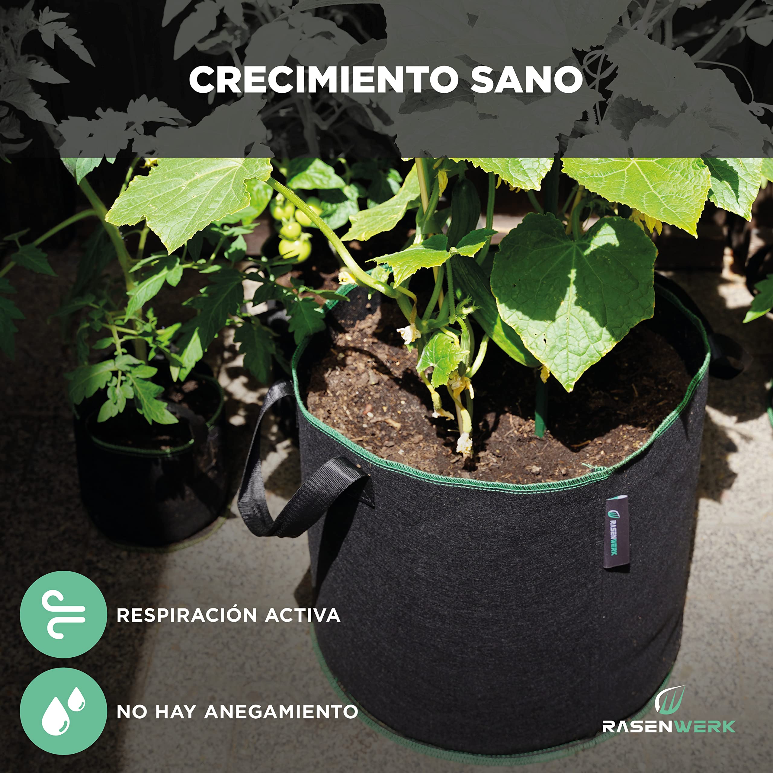 Bolsa para Plantas de 20 litros de Tela no Tejida - Bolsa para Plantas de jardín, Invernadero y balcón - Bolsa para Flores, Tomates y Plantas - Alternativa Ideal a la Maceta - 5 Piezas