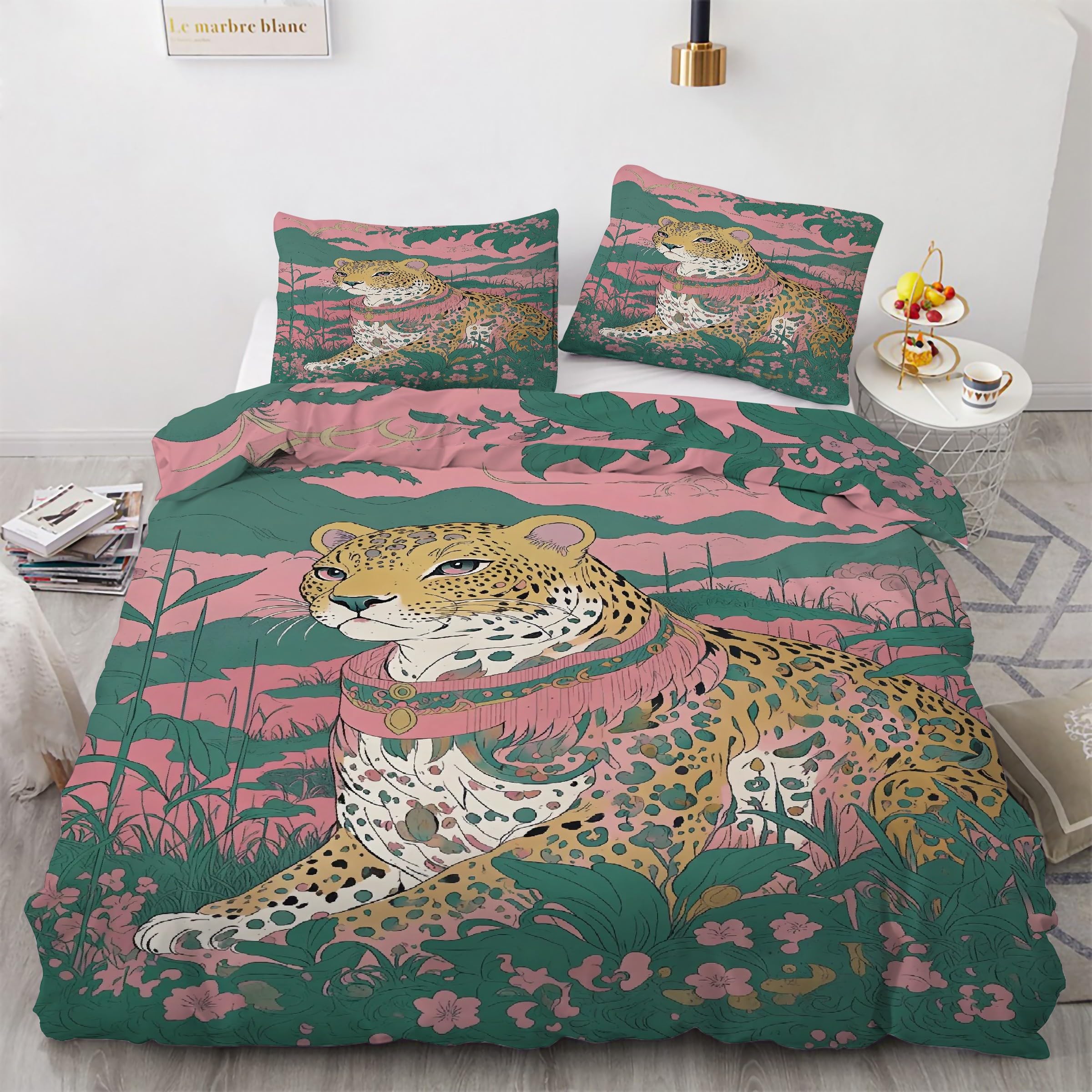 Housse de Couette 160x200 Léopard avec 2 Taies d'Oreiller en Microfibre Douce - KG1617