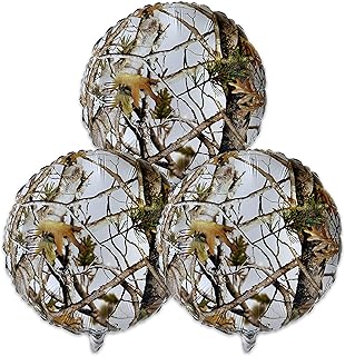 Havercamp White Hunting Camo Party Balloons (3 Pcs.)! 3 Beautiful Winter White Camo Mylar Balloons, 18” Round. Great for Birthday, Wedding Events, Bridal Party, Hunter Theme or Opening Day!