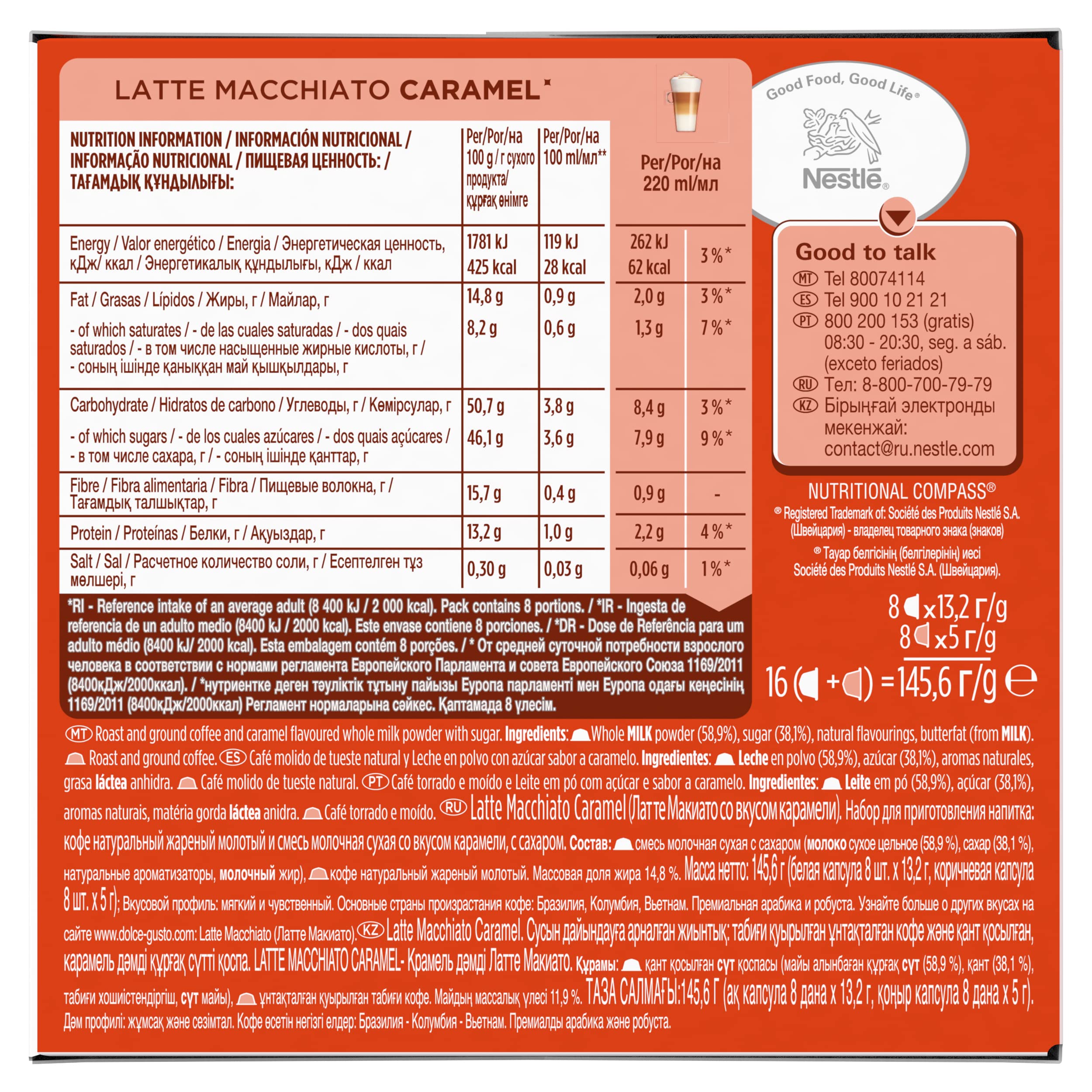NESCAFÉ Dolce Gusto Cápsulas de Café Latte Macchiato Caramel, 48 Cápsulas (3 x 16), Originales para Cafeteras Dolce Gusto