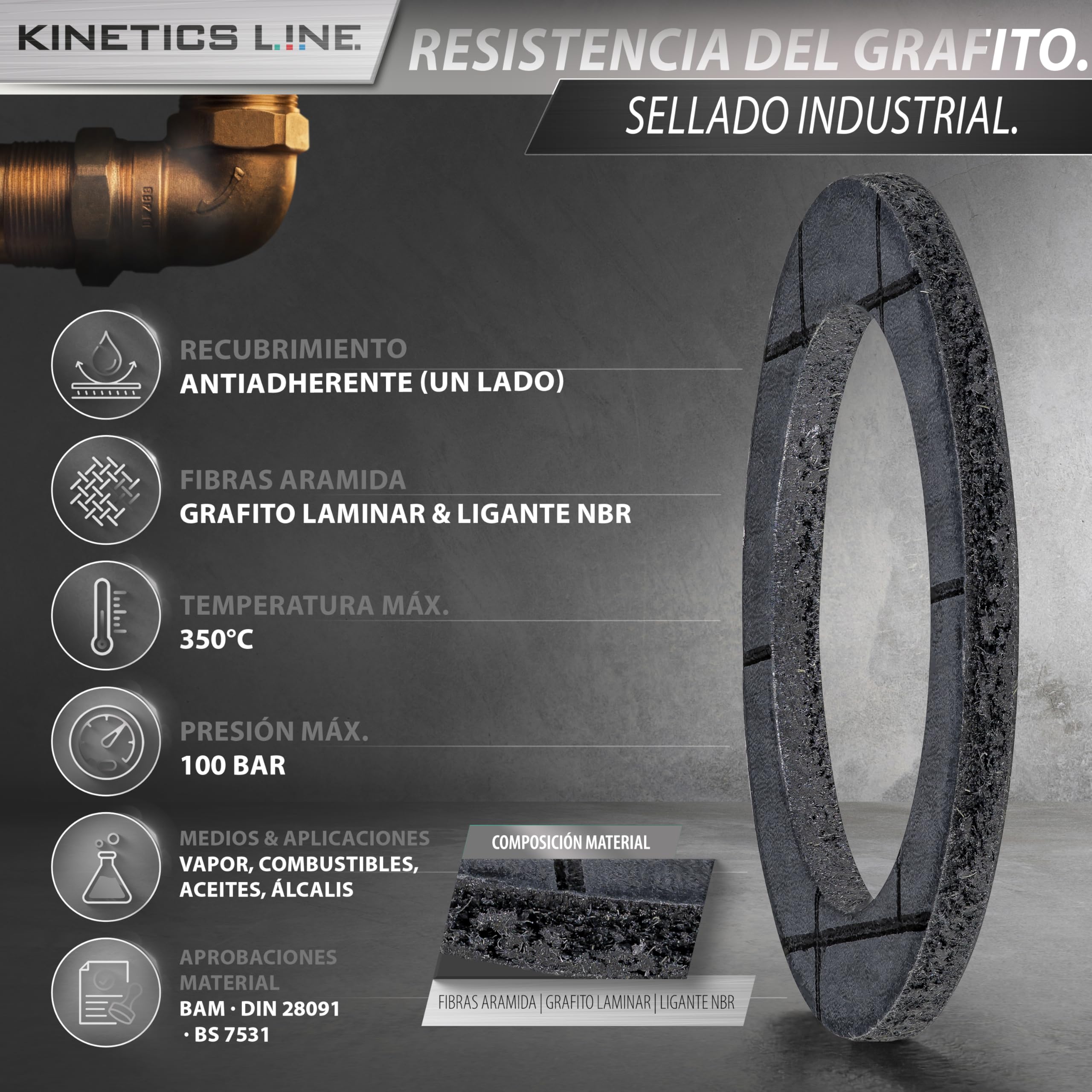 Kit De Juntas De Brida De Grafito 300 Piezas – Surtido Industrial Alta Temperatura Para Vapor Y Caldera Industrial 3/8–1 Pulgada – Hasta 350°C Y 100 bar – Uso Profesional