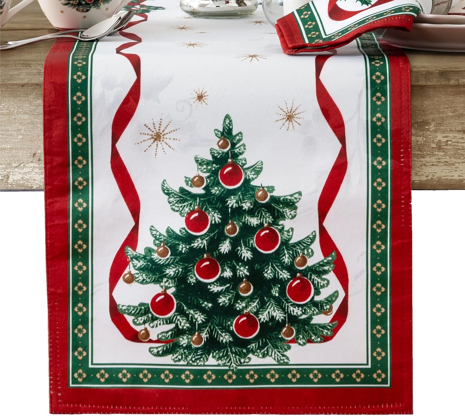 Elrene Home Fashions Villeroy & Boch Toy's Delight Christmas Table Runner, Festive Holiday Table Decor, 13 Inches x 70 Inches