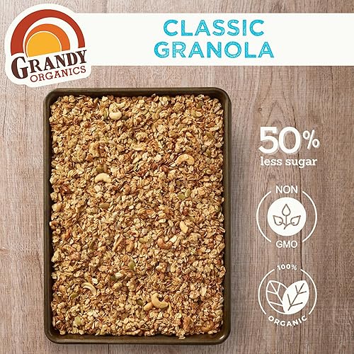 Miniatura 9 de Grandy Organics Granola clásica, cereal de granola orgánico certificado, bajo en azúcar, hecho con avena, semillas de calabaza, nueces y anacardos,
