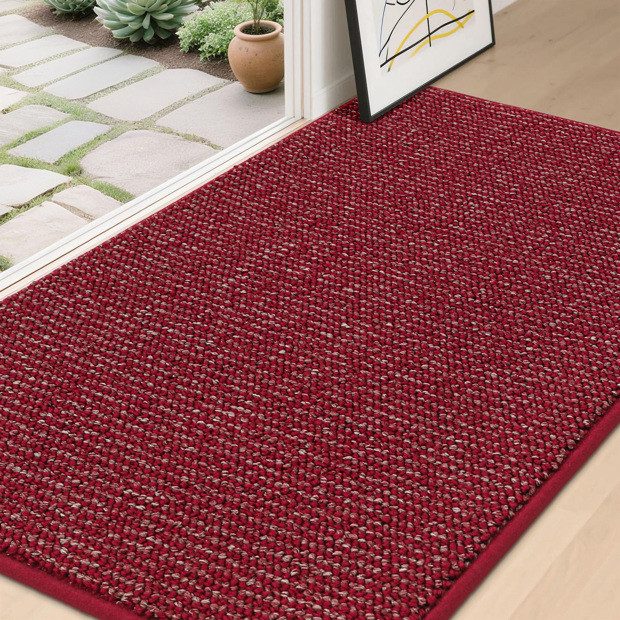 BEQHAUSE Dirt Trapper Door Mat 36" x 60", Non-Slip Washable Doormats, Red