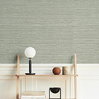 Green Textured Grasscloth Peel and Stick Wallpaper 17.7