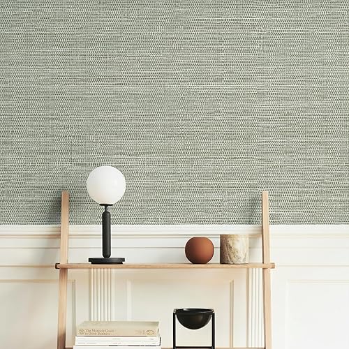Simon&Siff Green Textured Grasscloth Peel and Stick Wallpaper 17.7"x394" Neutral Faux Grassweave Waterproof Self Adhesive Removable Wallpaper Mural for Home Decor Bedroom Kitchen Cabinet