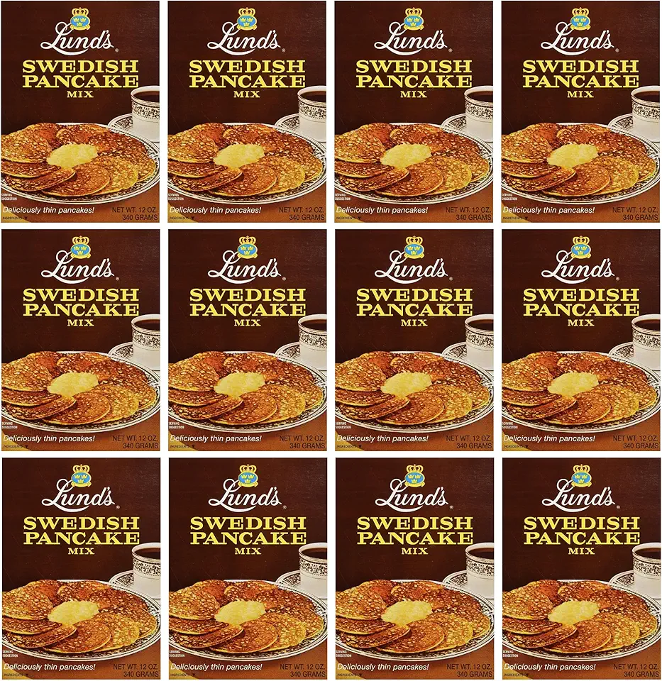 Lund’s Swedish Pancake Mix, Deliciously Thin &amp; Light Pancakes, 12 oz, Traditional Scandinavian Recipe - Easy Mix for Breakfast or Brunch [Pack of 12]