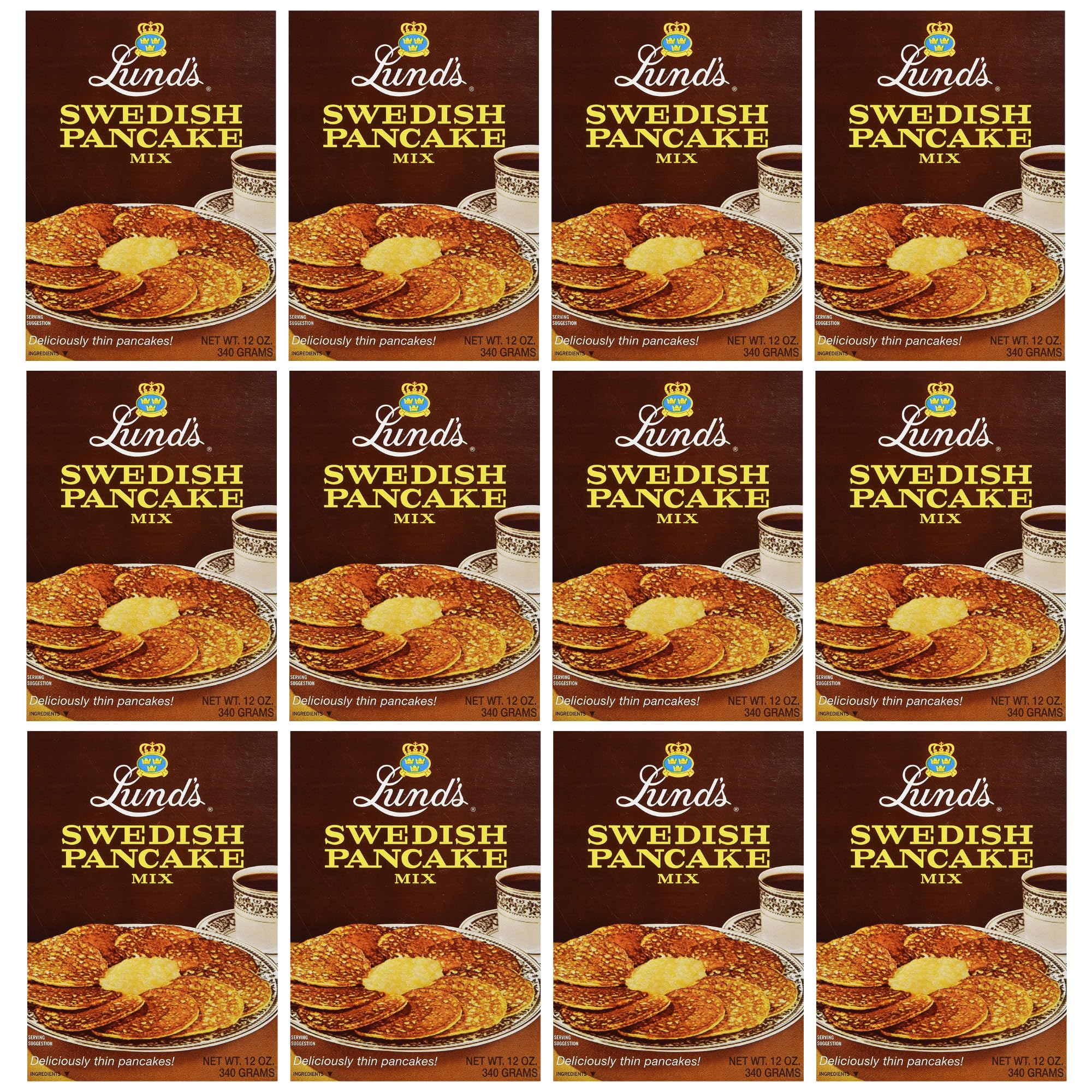 Lund’s Swedish Pancake Mix, Deliciously Thin & Light Pancakes, 12 oz, Traditional Scandinavian Recipe - Easy Mix for Breakfast or Brunch [Pack of 12]