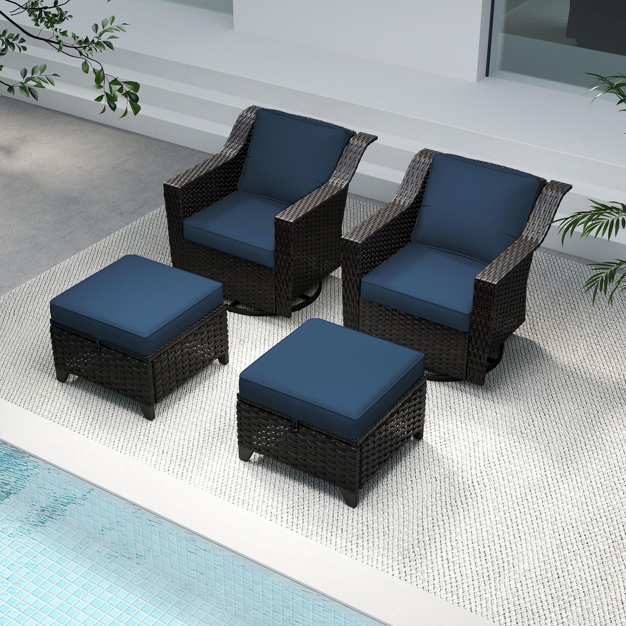 4 Piece Patio Furniture Set, Wicker Outdoor Conversation Set