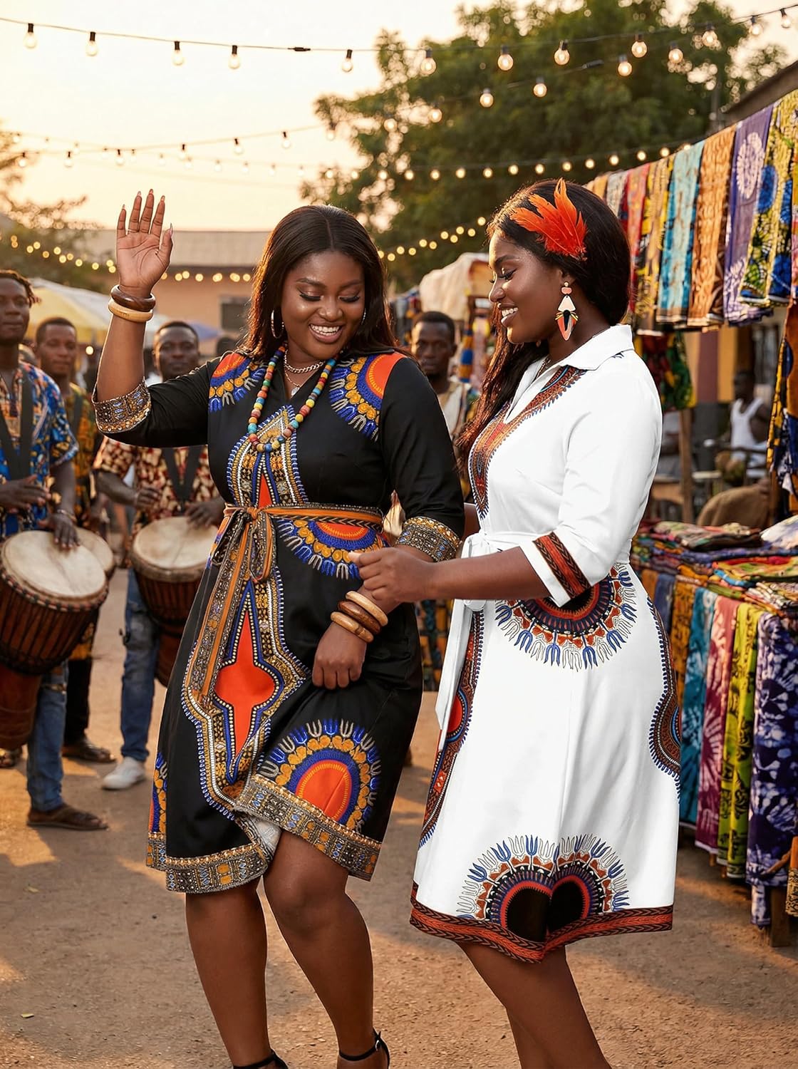 FANDEE Plus Size Midi Dress for Women - Printing Summer Dresses for Wedding Guest Cocktail Party 3/4 Sleeve V Neck(L-5XL) - Image 8