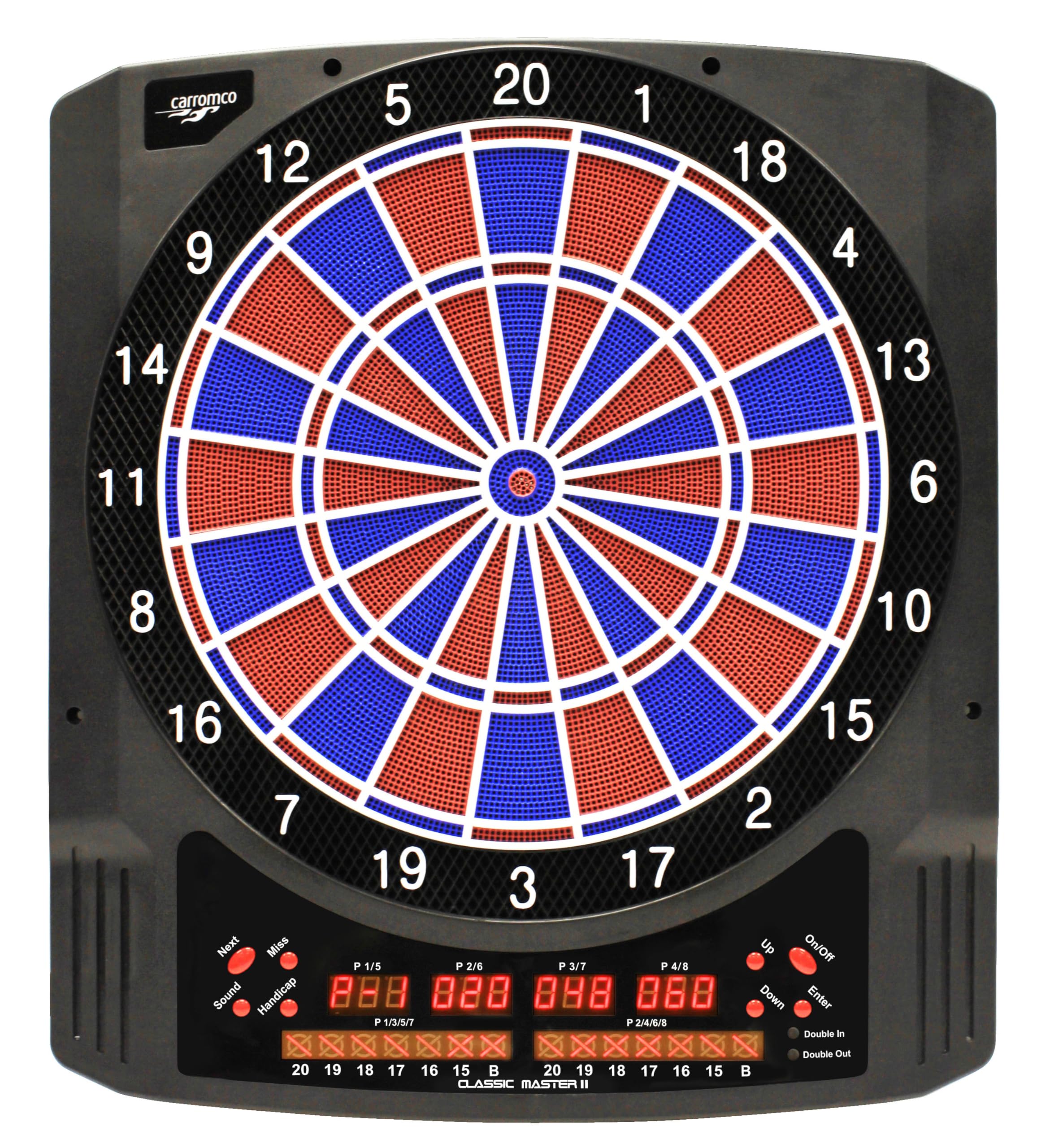 Carromco Bersaglio Freccette Elettronico - Classic Master II - Freccette con Punta in Plastica, 36 Giochi e 585 Varianti, Cricket, 6 Display LED, per 1-8 Giocatori