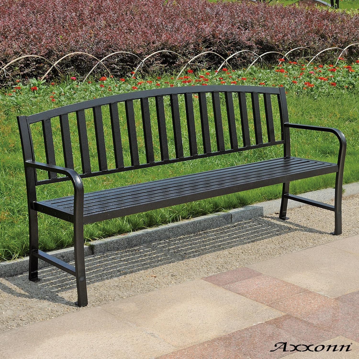 Axxonn 6 FT Outdoor & Indoor Commercial Heavy Duty Metal Bench, Ideal for Office Buildings, Shopping Centers, courtyards, cafes and More, Black
