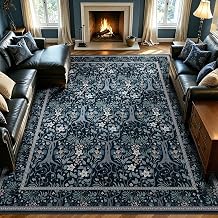 Joydeco Washable Area Rugs 5x7, Boho Floral Rug for Bedroom Non Slip, Soft Forest Botanical Low-Pile Floor Indoor Throw Carpet for Living Dining Room Bedroom Nursery Farmhouse Office, Black