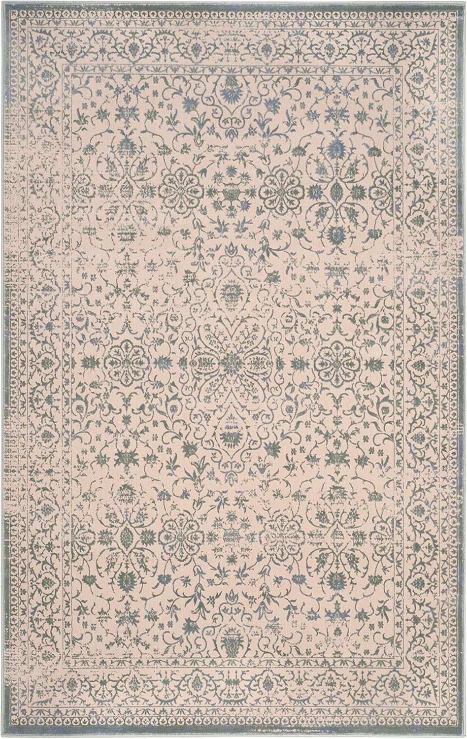 Beige and Sage Floral Rectangular Synthetic Area Rug