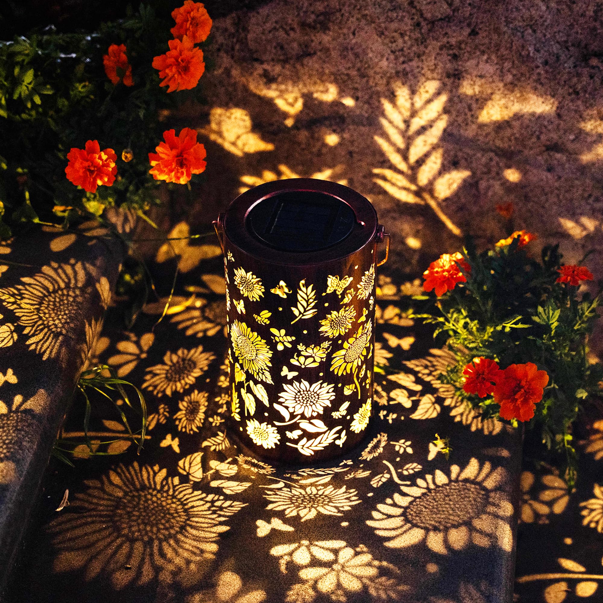 2 Pack Colorful Sunflower Solar Lanterns – Waterproof Hanging Garden Lights With Floral Projection, For Patio, Yard & Pathway