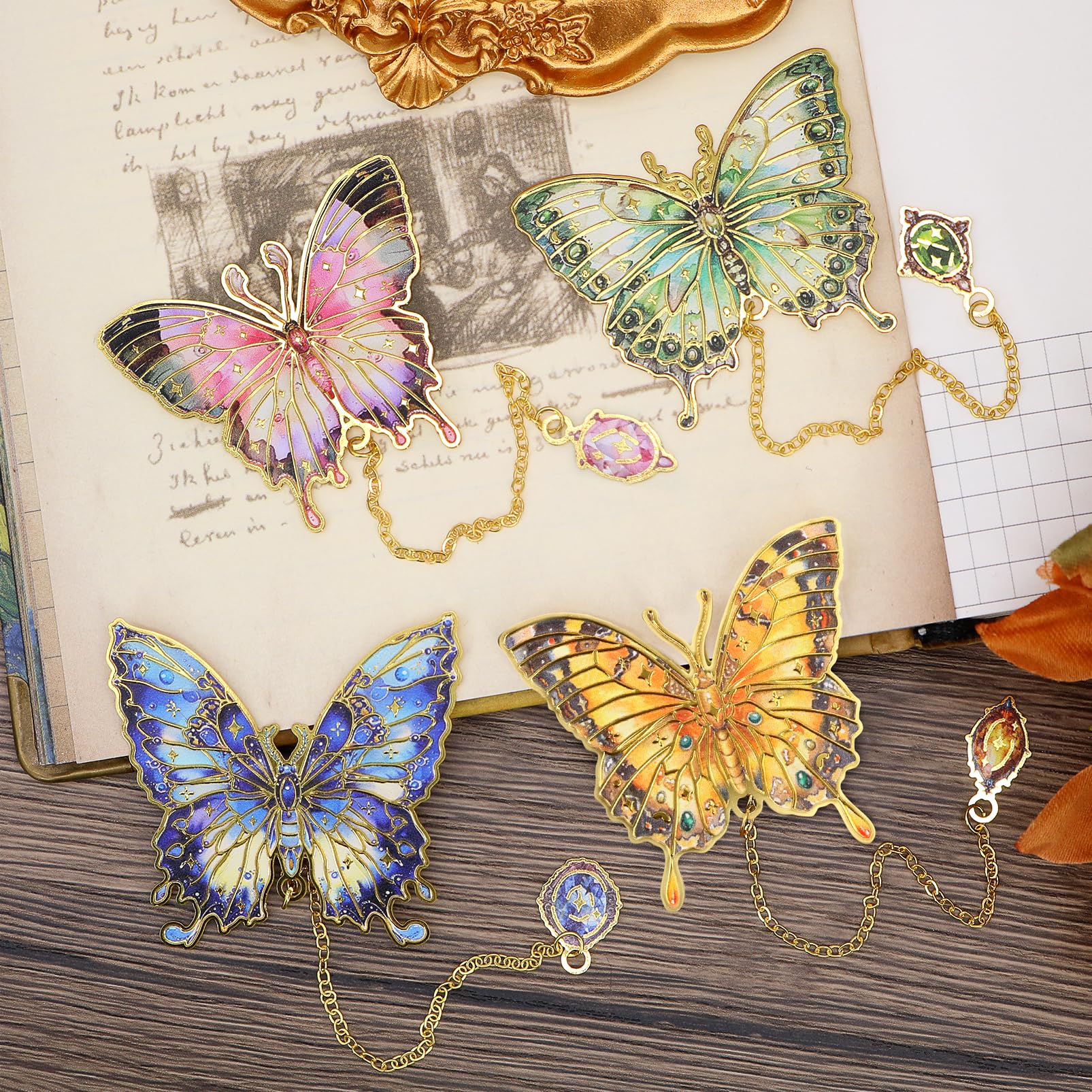 4Pcs Metal Butterfly Bookmarks With Chain - Cute Reading Bookmarks For Women & Girls