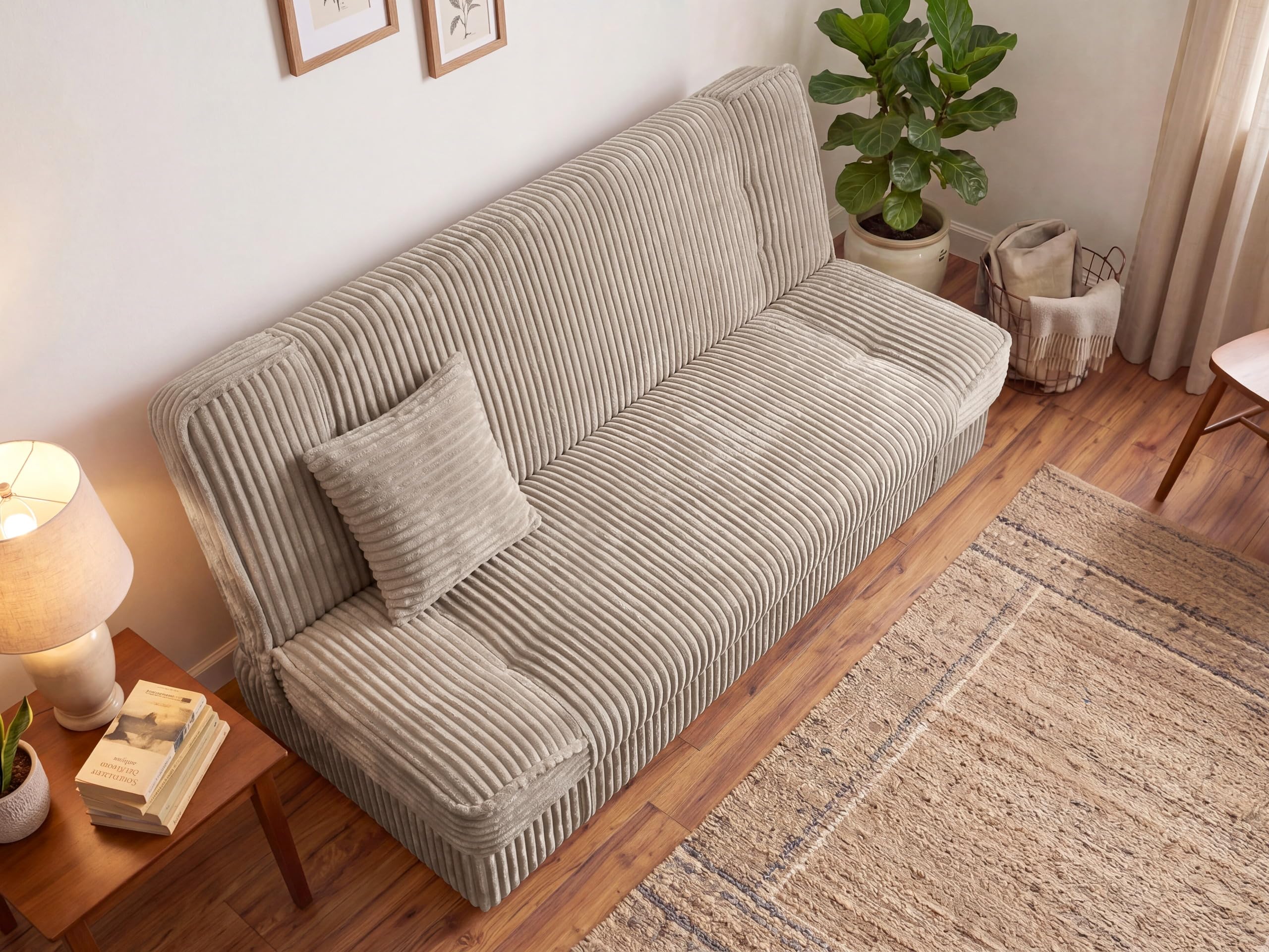 BROMARKT Sofa mit Schlaffunktion Beige Klappsofa 115x190 Cord ZALIA